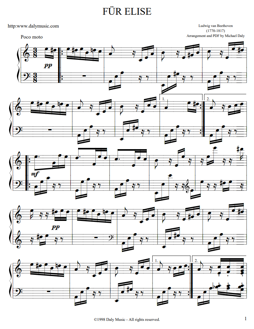 图片[2]-高清原版贝多芬《致爱丽丝》钢琴谱五线谱-简易版独奏谱-经典钢琴曲乐谱-钢琴练习必备-快速学会